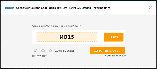 Copy CheapOair Promo Code