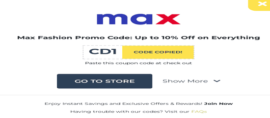 Max Fashion Coupon